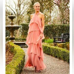 Antonio Melani Mariella Crinkled Chiffon Halter Neck Sleeveless Maxi Dress Pink